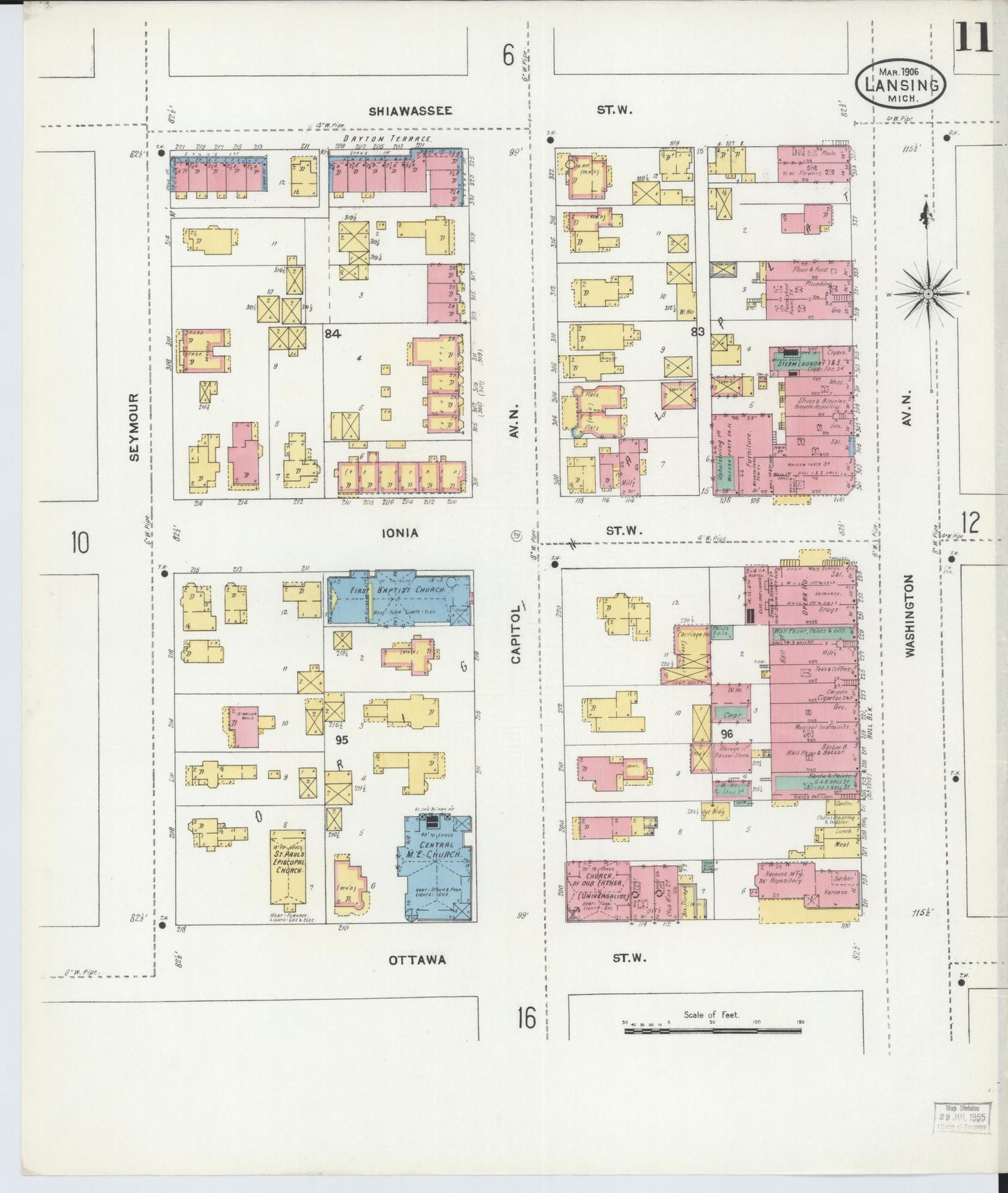 Sanborn Fire Insurance Map from Lansing, Ingham County, Michigan (1906), Sheet #0011 - Complete Map Set gallery image, historic Sanborn map, vintage wall art, Michigan Michigan