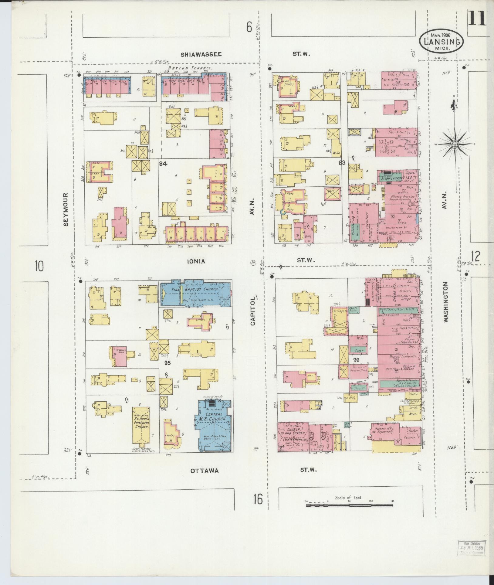 Sanborn Fire Insurance Map from Lansing, Ingham County, Michigan (1906), Sheet #0011 - Complete Map Set gallery image, historic Sanborn map, vintage wall art, Michigan Michigan