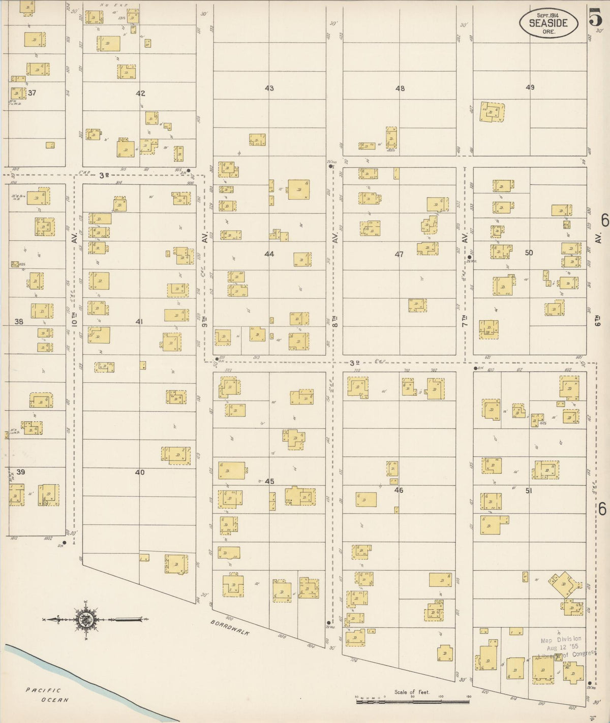 Sanborn Fire Insurance Map from Seaside, Clatsop County, Oregon (1914), Sheet #0005 - Historic Sanborn Fire Insurance Map Print, vintage old map wall art, antique decor, genealogy gift, Oregon Oregon map