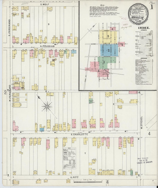 Sanborn Fire Insurance Map from Manheim, Lancaster County, Pennsylvania (1896), Sheet #0001 - Historic Sanborn Fire Insurance Map Print, vintage old map wall art, antique decor, genealogy gift, Pennsylvania Pennsylvania map