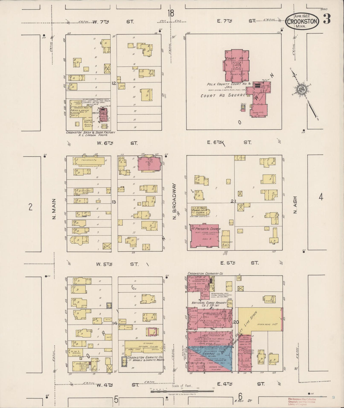 Sanborn Fire Insurance Map from Crookston, Polk County, Minnesota (1922), Sheet #0003 - Historic Sanborn Fire Insurance Map Print, vintage old map wall art, antique decor, genealogy gift, Minnesota Minnesota map