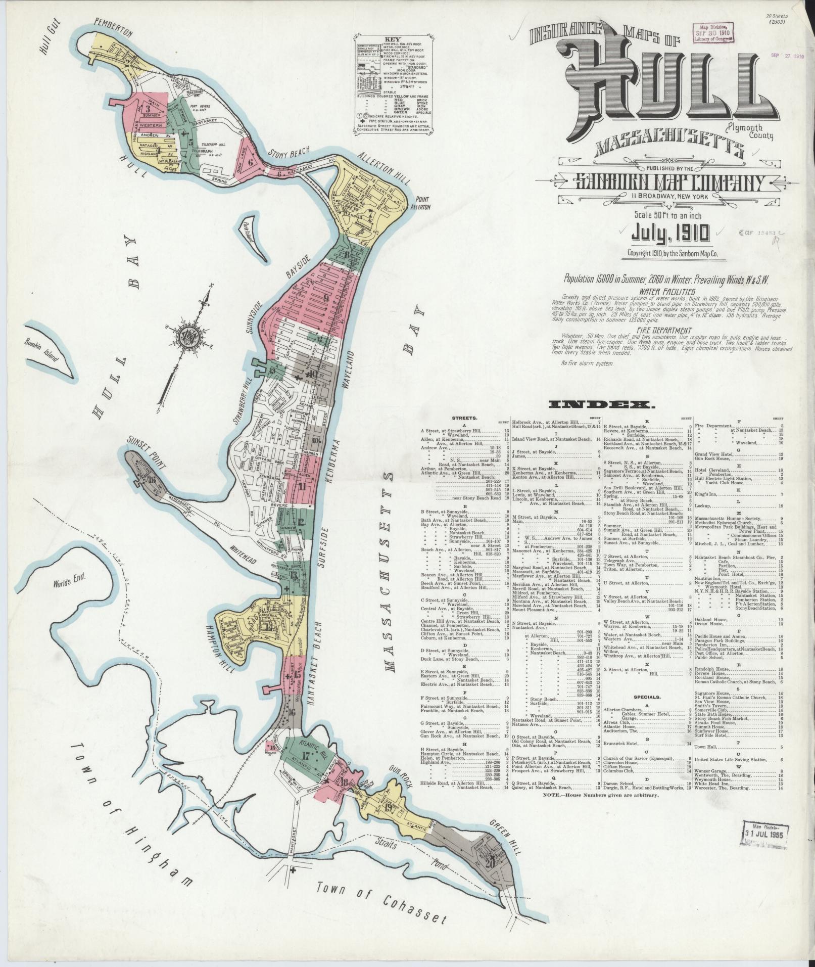 Sanborn Fire Insurance Map from Hull, Plymouth County, Massachusetts. (1910) – Historic Sanborn Fire Insurance Map Print
