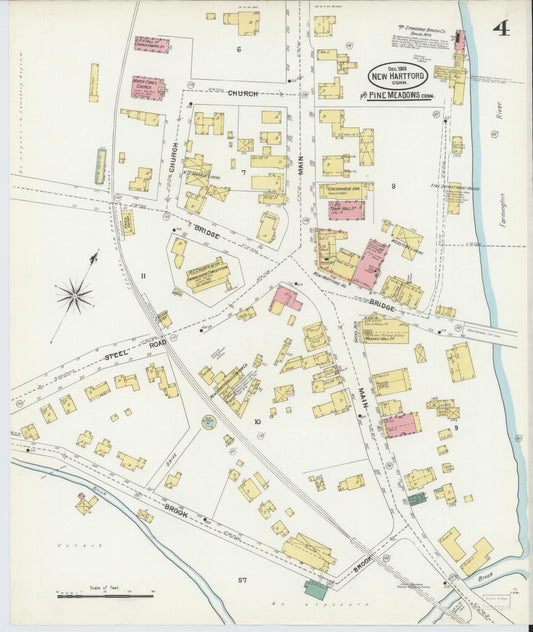 Sanborn Fire Insurance Map from New Hartford, Litchfield County, Connecticut (1903), Sheet #0004 - Historic Sanborn Fire Insurance Map Print, vintage old map wall art, antique decor, genealogy gift, Connecticut Connecticut map