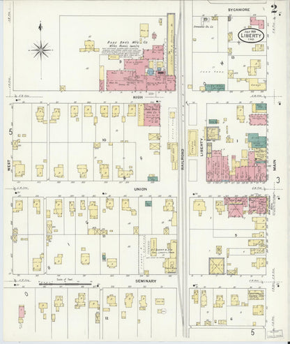Sanborn Fire Insurance Map from Liberty, Union County, Indiana (1909), Sheet #0002 - Historic Sanborn Fire Insurance Map Print, vintage old map wall art, antique decor, genealogy gift, Indiana Indiana map