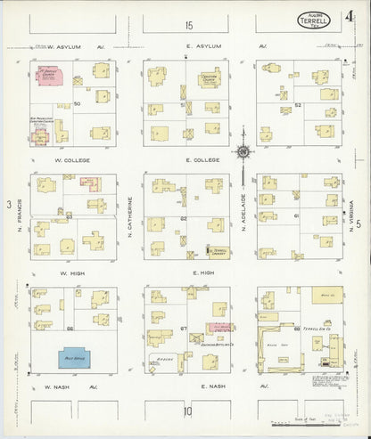 Sanborn Fire Insurance Map from Terrell, Kaufman County, Texas (1914), Sheet #0004 - Complete Map Set gallery image, historic Sanborn map, vintage wall art, Texas Texas