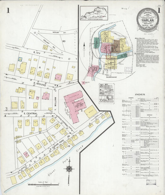 Sanborn Fire Insurance Map from Harlan, Harlan County, Kentucky (1925), Sheet #0001 - Complete Map Set gallery image, historic Sanborn map, vintage wall art, Kentucky Kentucky