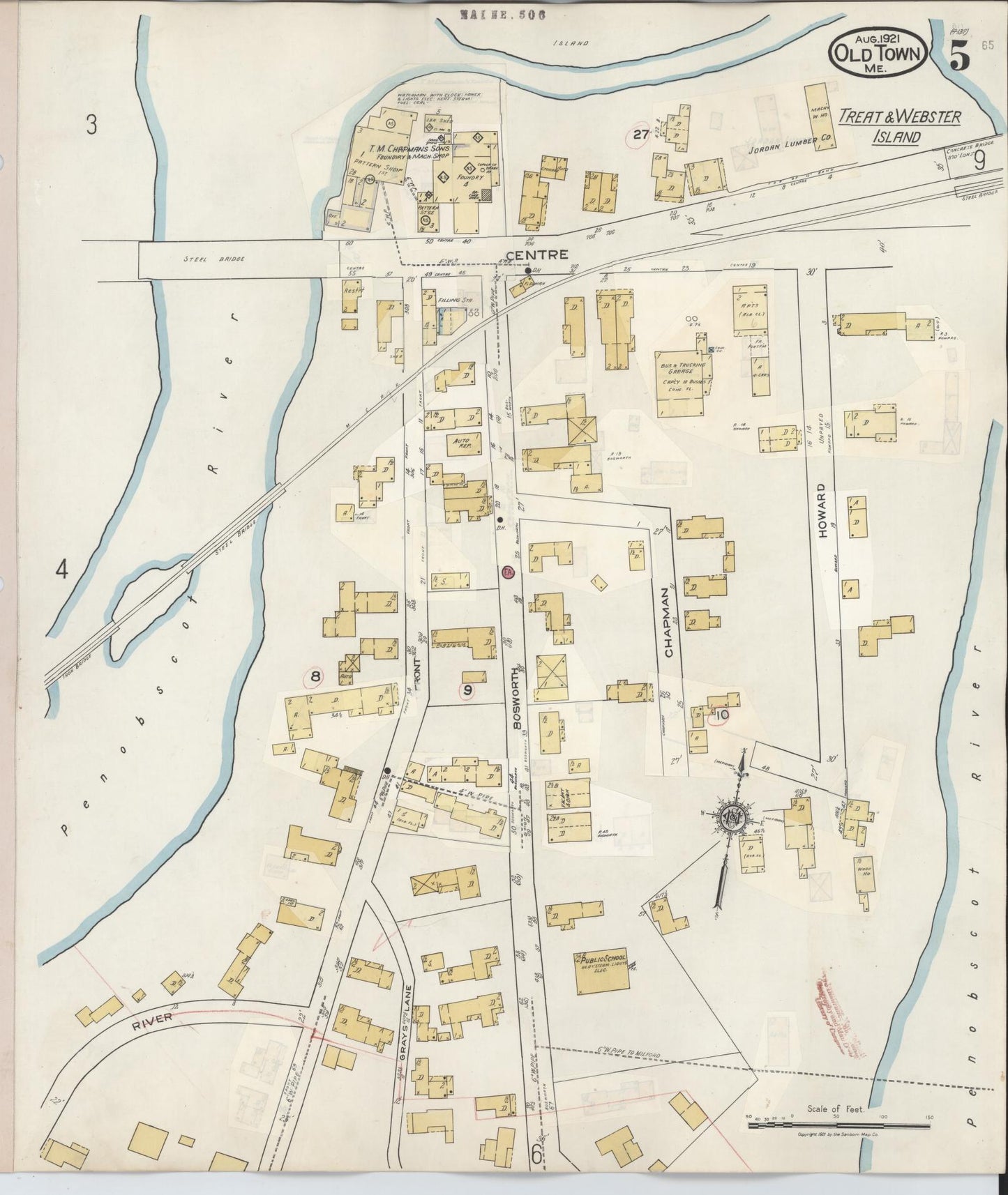 Sanborn Fire Insurance Map from Old Town, Penobscot County, Maine (1948), Sheet #0005 - Complete Map Set gallery image, historic Sanborn map, vintage wall art, Maine Maine