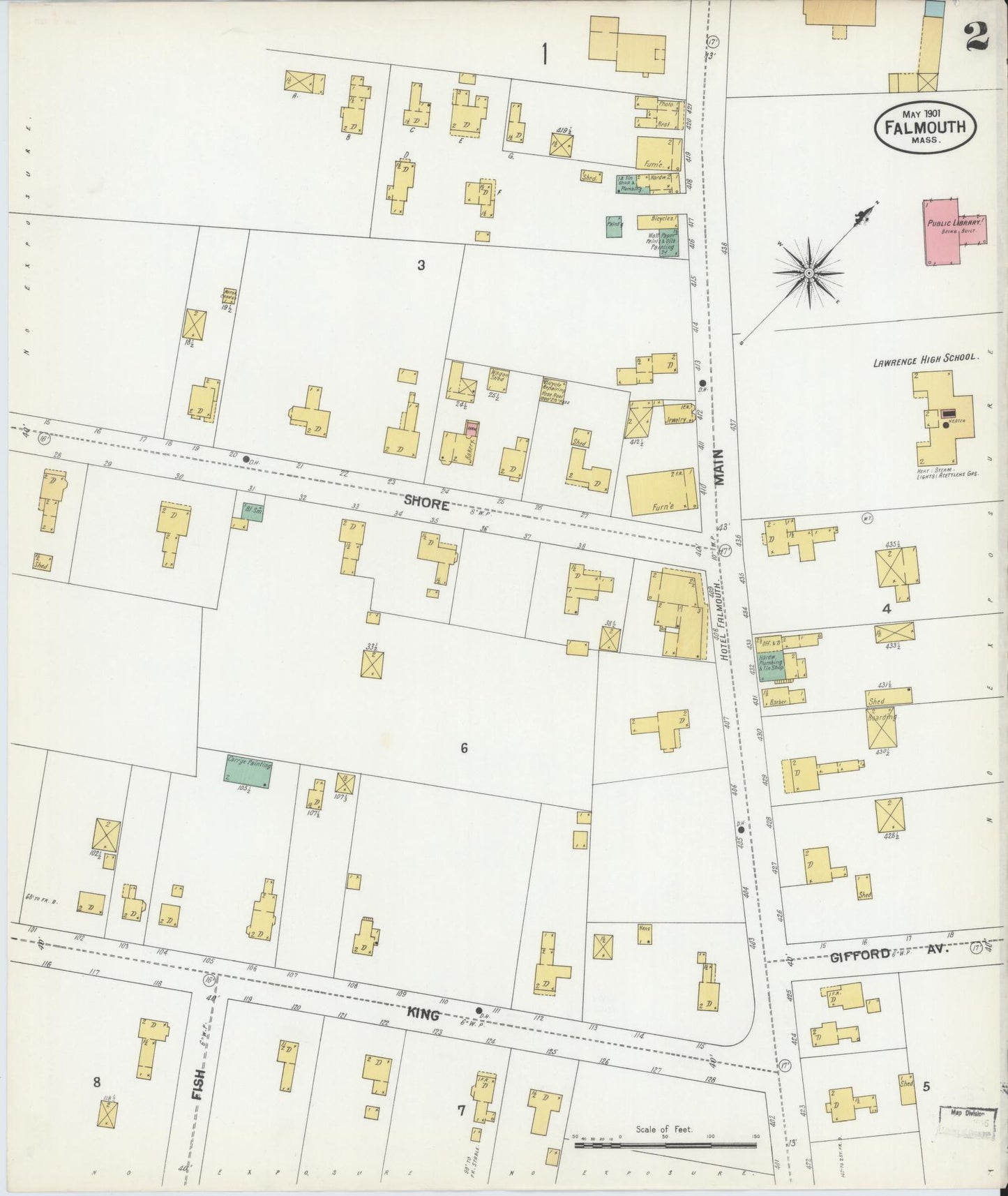 Sanborn Fire Insurance Map from Falmouth, Barnstable County, Massachusetts (1901), Sheet #0002 - Complete Map Set gallery image, historic Sanborn map, vintage wall art, Massachusetts Massachusetts