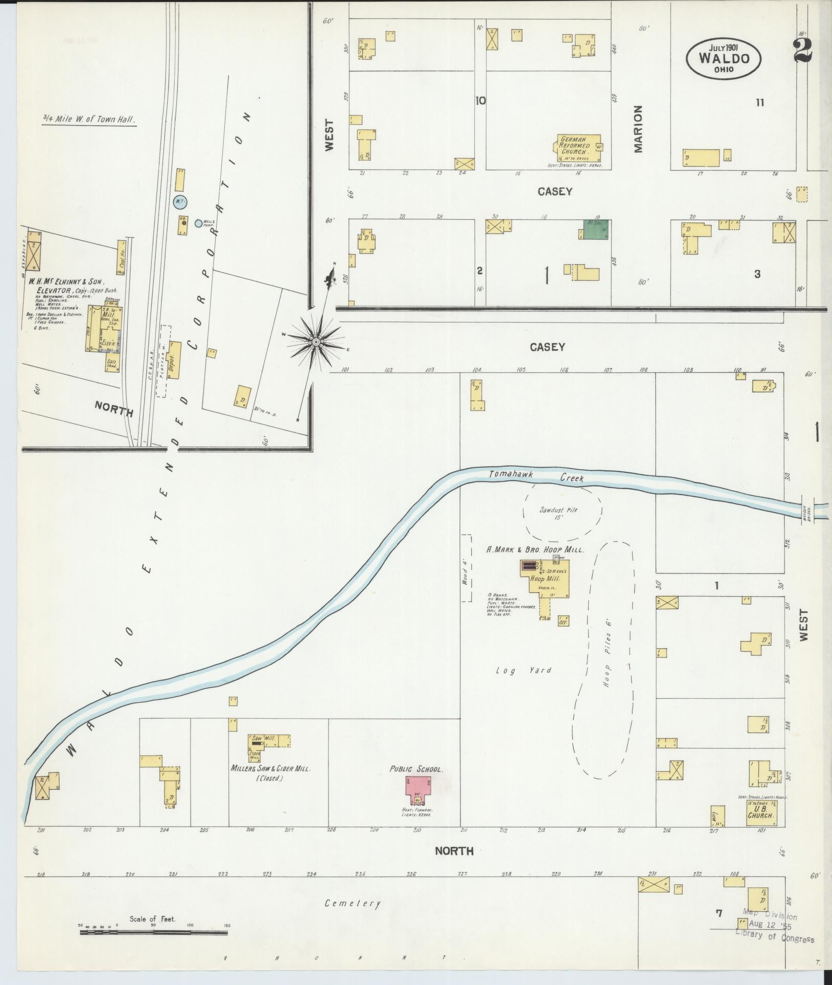 Sanborn Fire Insurance Map from Waldo, Marion County, Ohio (1901), Sheet #0002 - Historic Sanborn Fire Insurance Map Print, vintage old map wall art, antique decor, genealogy gift, Ohio Ohio map