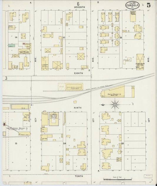Sanborn Fire Insurance Map from Cordele, Crisp County, Georgia (1898), Sheet #0005 - Historic Sanborn Fire Insurance Map Print, vintage old map wall art, antique decor, genealogy gift, Georgia Georgia map