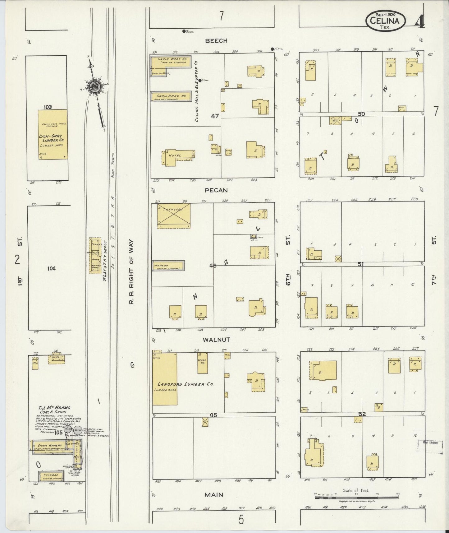 Sanborn Fire Insurance Map from Celina, Collin County, Texas (1920), Sheet #0004 - Complete Map Set gallery image, historic Sanborn map, vintage wall art, Texas Texas