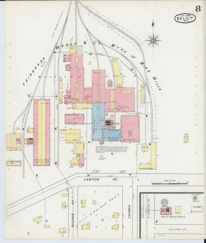 Sanborn Fire Insurance Map from Beloit, Rock County, Wisconsin (1895), Sheet #0008 - Historic Sanborn Fire Insurance Map Print, vintage old map wall art, antique decor, genealogy gift, Wisconsin Wisconsin map