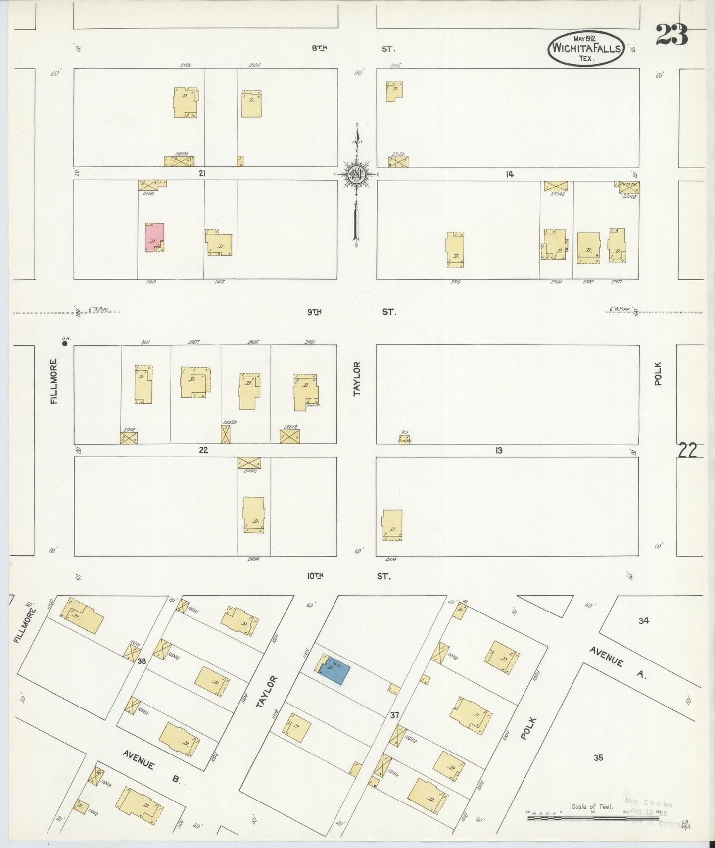 Sanborn Fire Insurance Map from Wichita Falls, Wichita County, Texas (1912), Sheet #0023 - Complete Map Set gallery image, historic Sanborn map, vintage wall art, Texas Texas