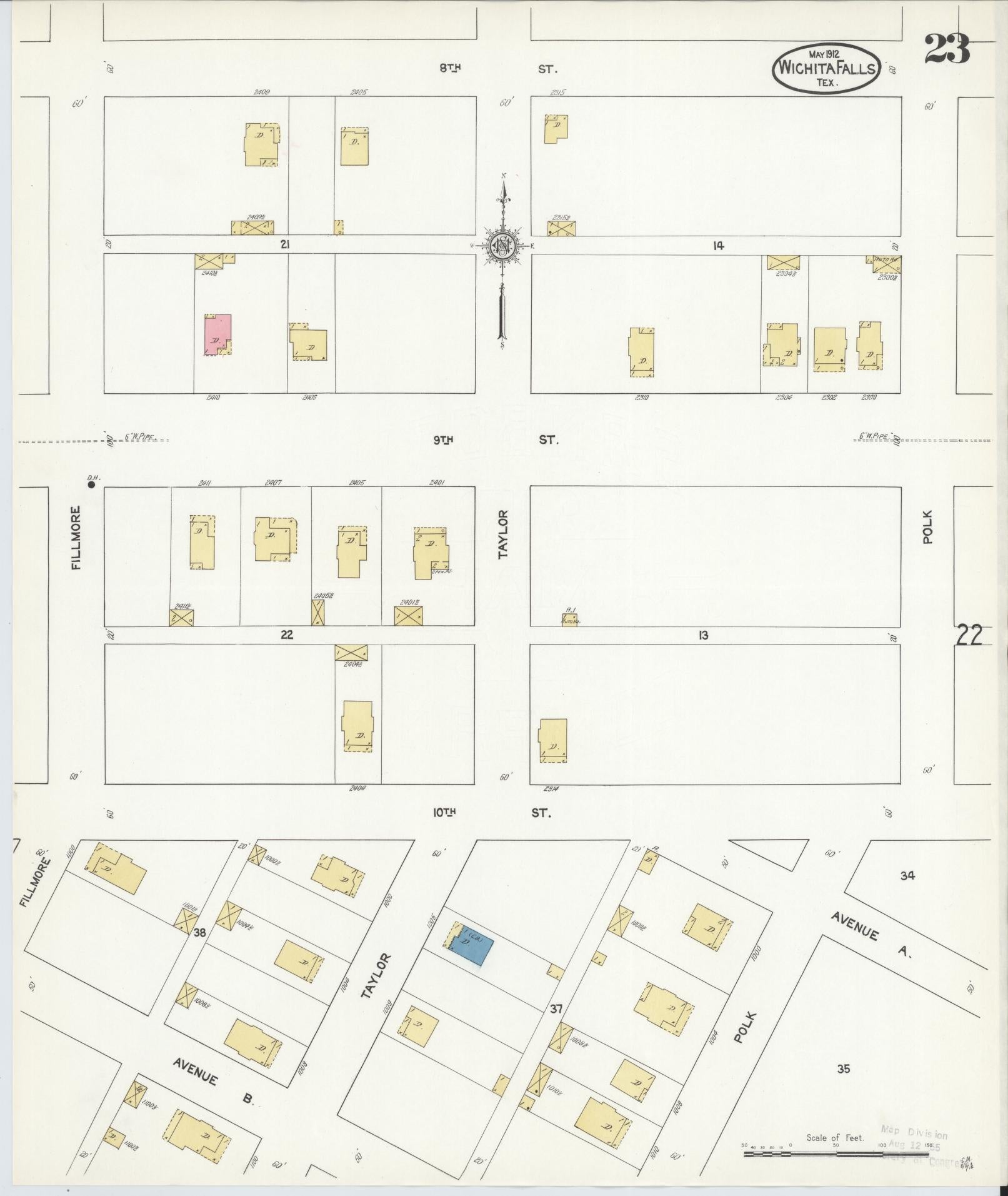 Sanborn Fire Insurance Map from Wichita Falls, Wichita County, Texas (1912), Sheet #0023 - Complete Map Set gallery image, historic Sanborn map, vintage wall art, Texas Texas