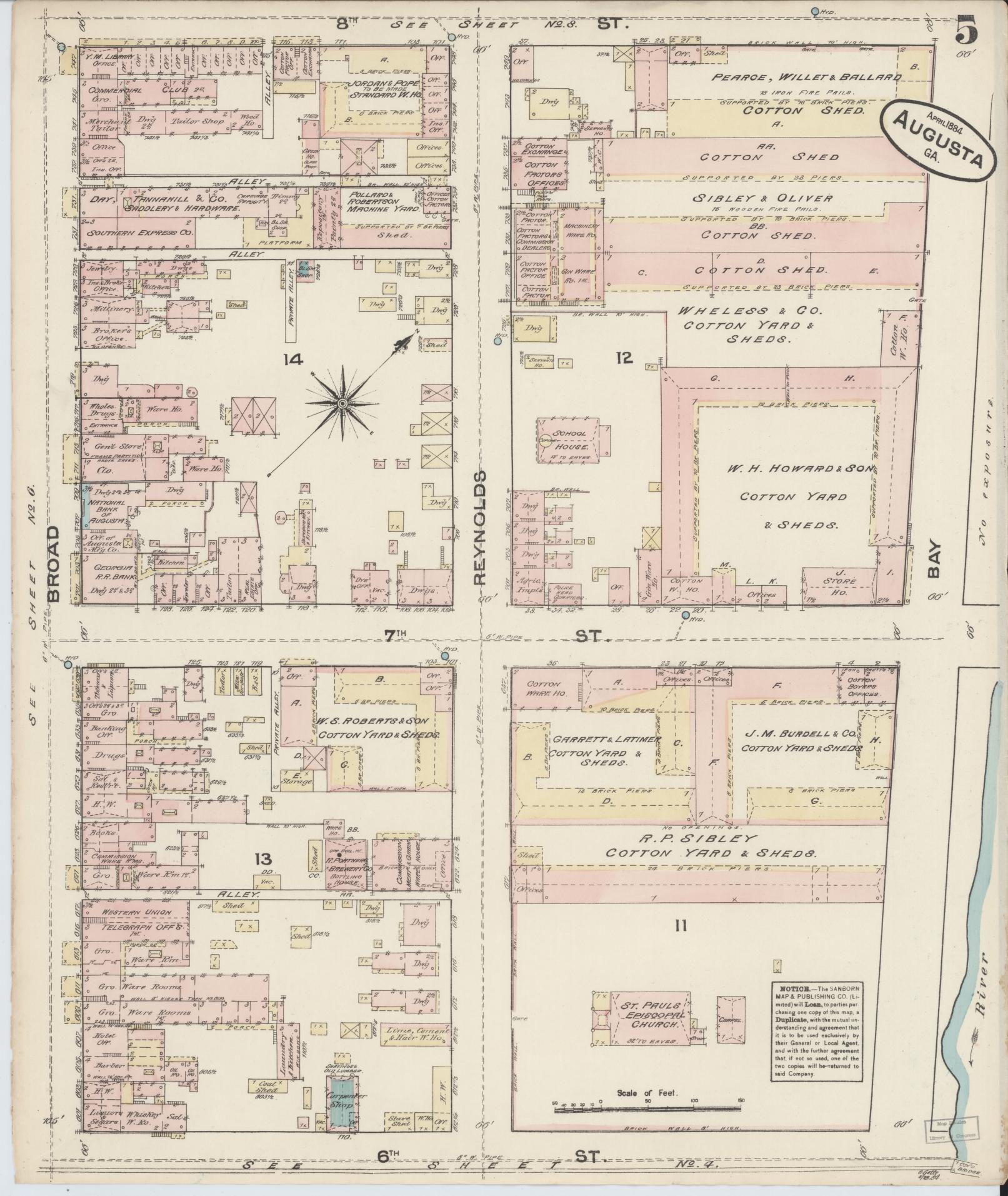 Sanborn Fire Insurance Map from Augusta, Richmond County, Georgia (1884), Sheet #0005 - Historic Sanborn Fire Insurance Map Print, vintage old map wall art, antique decor, genealogy gift, Georgia Georgia map