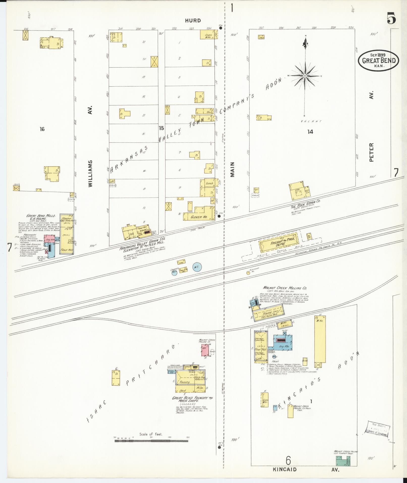 Sanborn Fire Insurance Map from Great Bend, Barton County, Kansas (1899), Sheet #0005 - Complete Map Set gallery image, historic Sanborn map, vintage wall art, Kansas Kansas