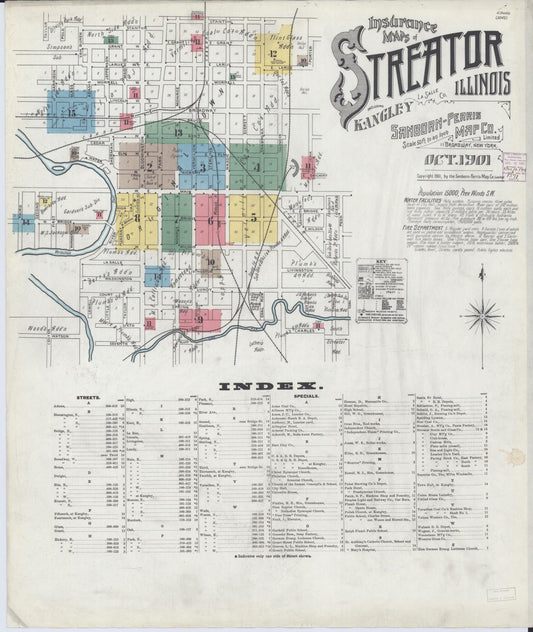 Sanborn Fire Insurance Map from Streator, La Salle County, Illinois (1901), Sheet #0001 - Complete Map Set gallery image, historic Sanborn map, vintage wall art, Illinois Illinois