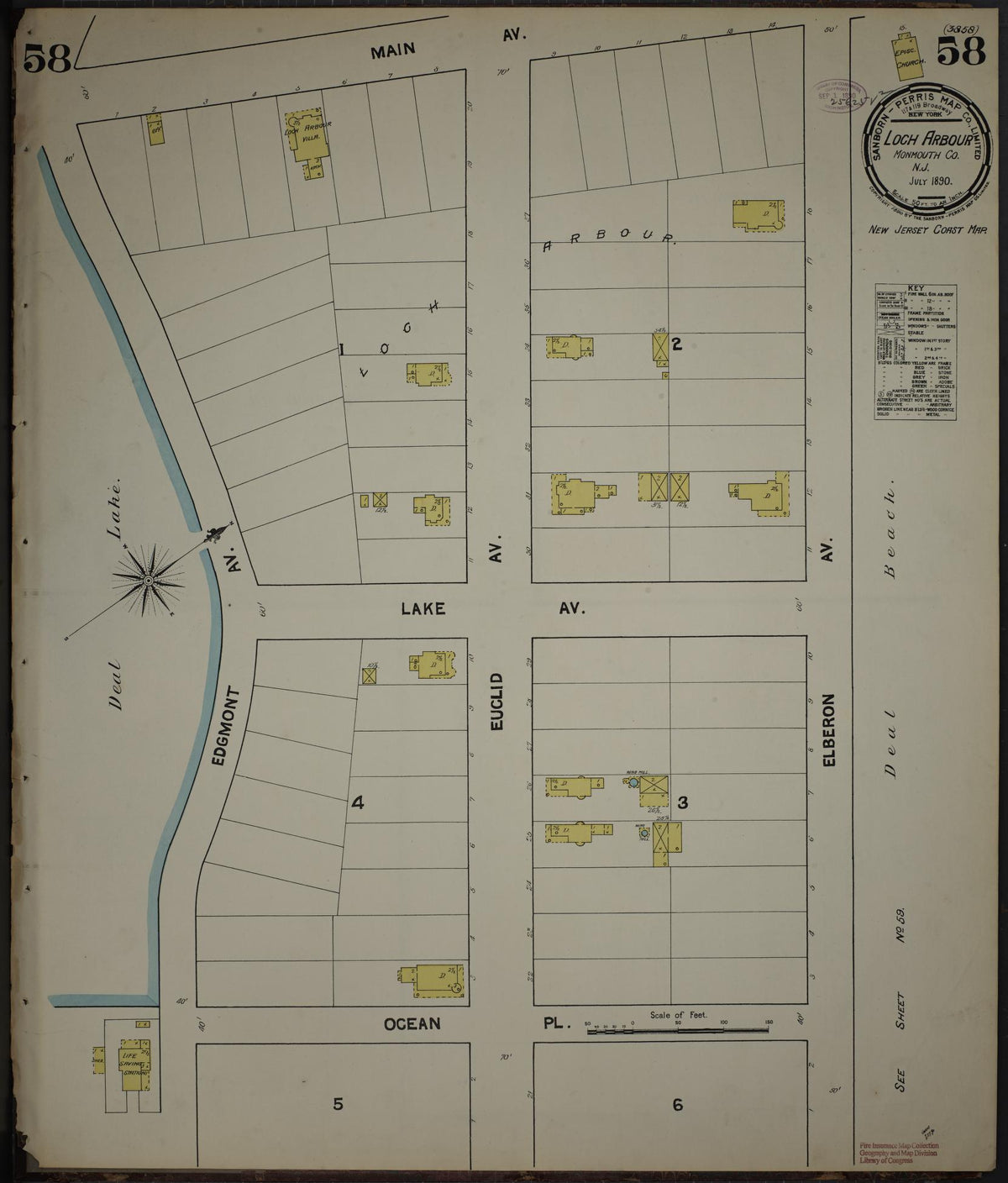 Sanborn Fire Insurance Map from New Jersey Coast, New Jersey Coast, New Jersey (1890), Sheet #0058 - Historic Sanborn Fire Insurance Map Print, vintage old map wall art, antique decor, genealogy gift, New Jersey Coast New Jersey map