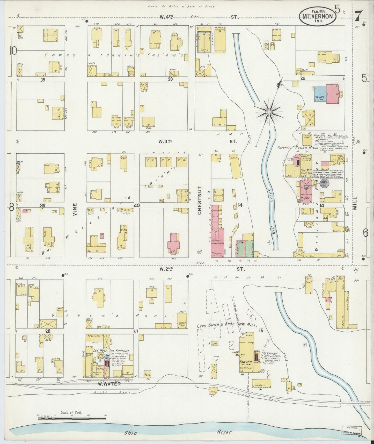 Sanborn Fire Insurance Map from Mount Vernon, Posey County, Indiana (1899), Sheet #0007 - Complete Map Set gallery image, historic Sanborn map, vintage wall art, Indiana Indiana