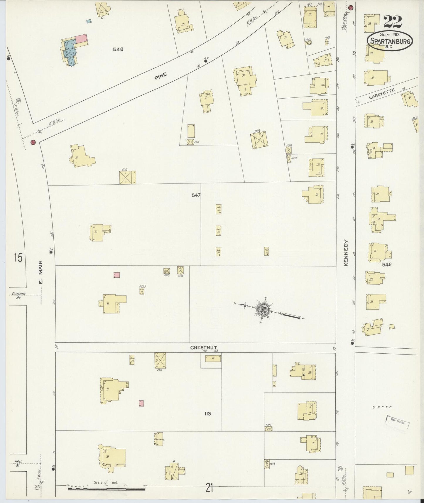 Sanborn Fire Insurance Map from Spartanburg, Spartanburg County, South Carolina (1912), Sheet #0022 - Historic Sanborn Fire Insurance Map Print, vintage old map wall art, antique decor, genealogy gift, South Carolina South Carolina map