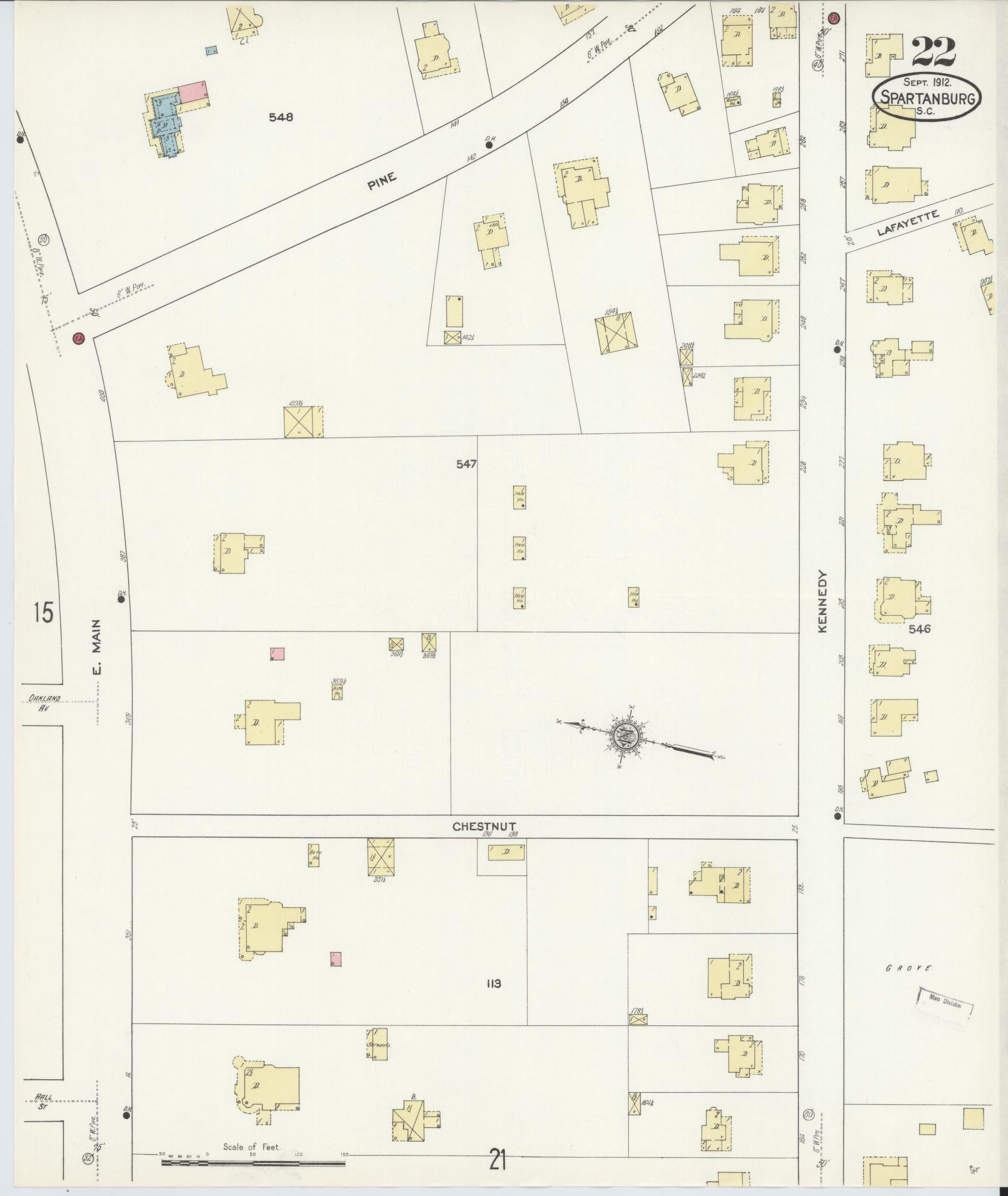 Sanborn Fire Insurance Map from Spartanburg, Spartanburg County, South Carolina (1912), Sheet #0022 - Historic Sanborn Fire Insurance Map Print, vintage old map wall art, antique decor, genealogy gift, South Carolina South Carolina map