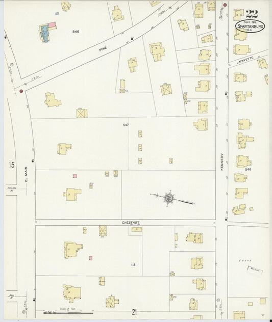 Sanborn Fire Insurance Map from Spartanburg, Spartanburg County, South Carolina (1912), Sheet #0022 - Historic Sanborn Fire Insurance Map Print, vintage old map wall art, antique decor, genealogy gift, South Carolina South Carolina map
