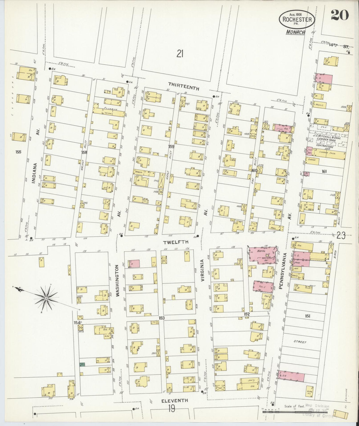 Sanborn Fire Insurance Map from Rochester, Beaver County, Pennsylvania (1908), Sheet #0019 - Complete Map Set gallery image, historic Sanborn map, vintage wall art, Pennsylvania Pennsylvania