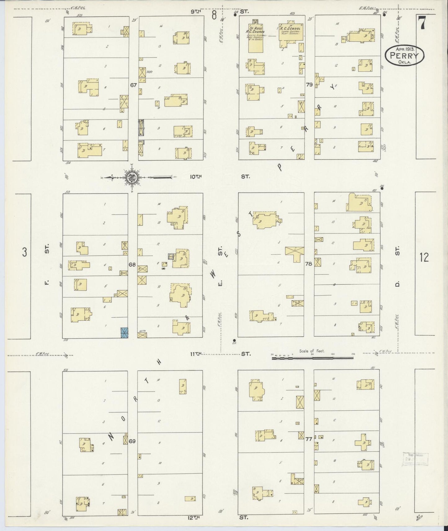 Sanborn Fire Insurance Map from Perry, Noble County, Oklahoma (1913), Sheet #0007 - Complete Map Set gallery image, historic Sanborn map, vintage wall art, Oklahoma Oklahoma