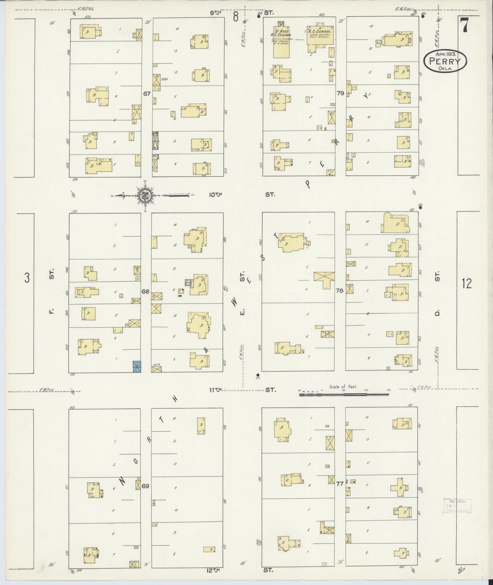 Sanborn Fire Insurance Map from Perry, Noble County, Oklahoma (1913), Sheet #0007 - Complete Map Set gallery image, historic Sanborn map, vintage wall art, Oklahoma Oklahoma