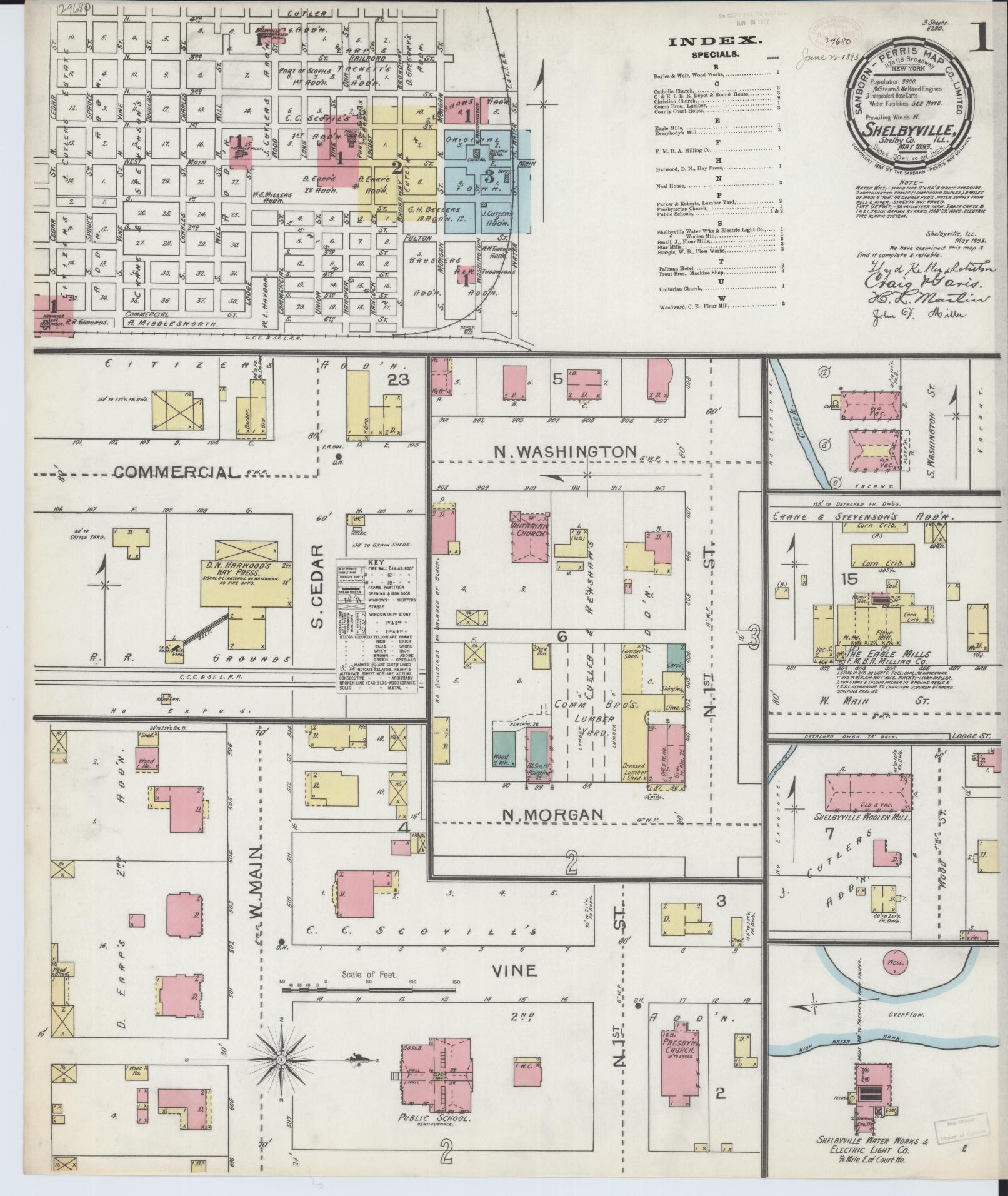 Sanborn Fire Insurance Map from Shelbyville, Shelby County, Illinois (1893), Sheet #0001 - Complete Map Set gallery image, historic Sanborn map, vintage wall art, Illinois Illinois