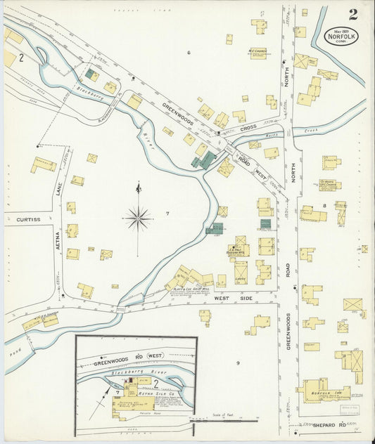 Sanborn Fire Insurance Map from Norfolk, Litchfield County, Connecticut (1909), Sheet #0002 - Historic Sanborn Fire Insurance Map Print, vintage old map wall art, antique decor, genealogy gift, Connecticut Connecticut map