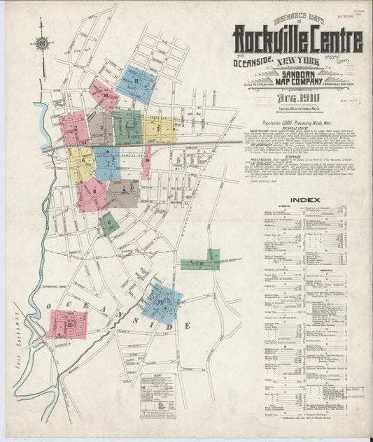 Sanborn Fire Insurance Map from Rockville Centre, Nassau County, New York (1910), Sheet #0001 - Historic Sanborn Fire Insurance Map Print, vintage old map wall art, antique decor, genealogy gift, New York New York map