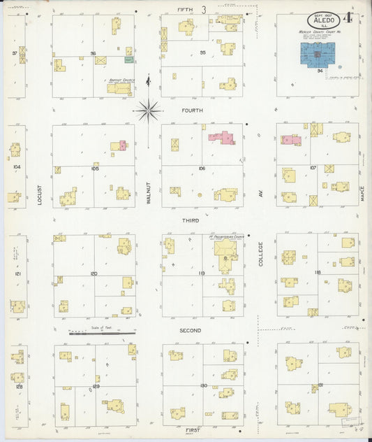 Sanborn Fire Insurance Map from Aledo, Mercer County, Illinois (1907), Sheet #0004 - Historic Sanborn Fire Insurance Map Print, vintage old map wall art, antique decor, genealogy gift, Illinois Illinois map