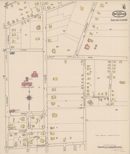 Sanborn Fire Insurance Map from Nacogdoches, Nacogdoches County, Texas (1922), Sheet #0006 - Complete Map Set gallery image, historic Sanborn map, vintage wall art, Texas Texas