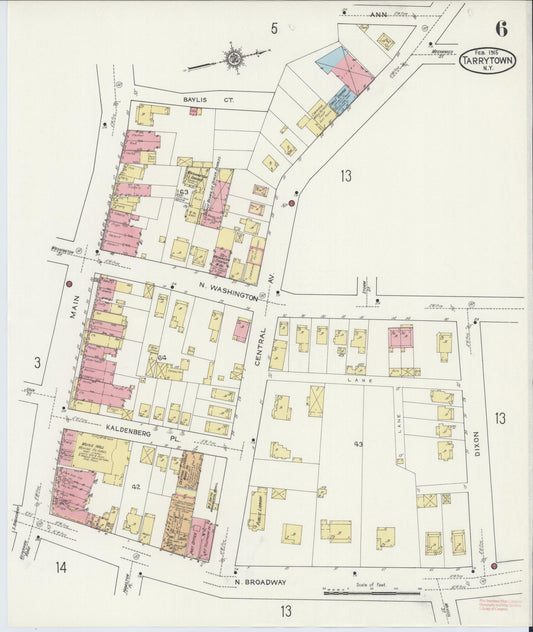 Sanborn Fire Insurance Map from Tarrytown, Westchester County, New York (1915), Sheet #0006 - Historic Sanborn Fire Insurance Map Print, vintage old map wall art, antique decor, genealogy gift, New York New York map