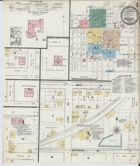 Sanborn Fire Insurance Map from Marshall, Saline County, Missouri (1889), Sheet #0001 - Complete Map Set gallery image, historic Sanborn map, vintage wall art, Missouri Missouri