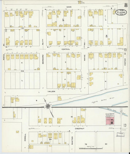 Sanborn Fire Insurance Map from Elkins, Randolph County, West Virginia (1910), Sheet #0008 - Complete Map Set gallery image, historic Sanborn map, vintage wall art, West Virginia West Virginia