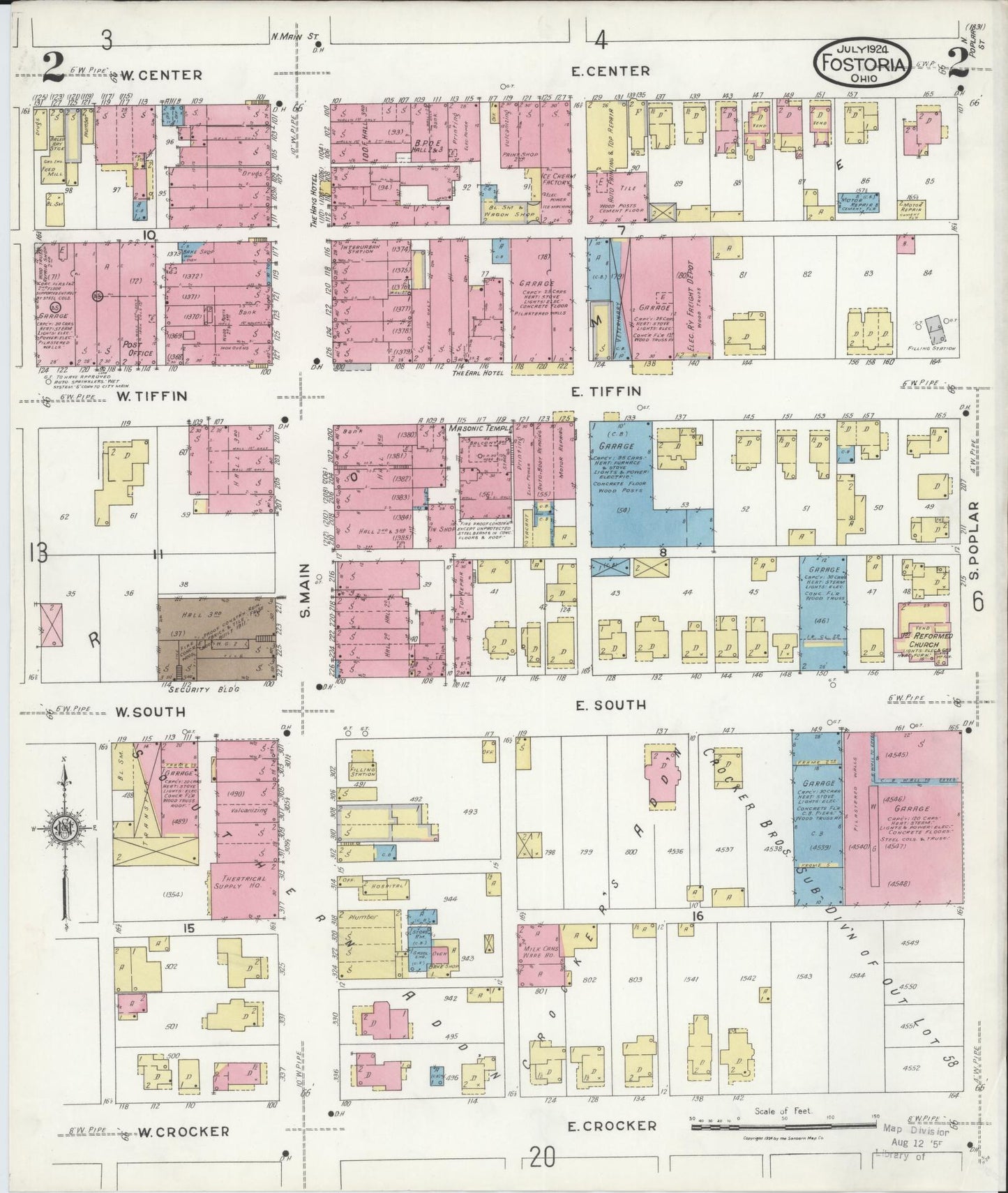 Sanborn Fire Insurance Map from Fostoria, Seneca, Hancock, And Wood Counties, Ohio (1924), Sheet #0002 - Historic Sanborn Fire Insurance Map Print, vintage old map wall art, antique decor, genealogy gift, Ohio Ohio map