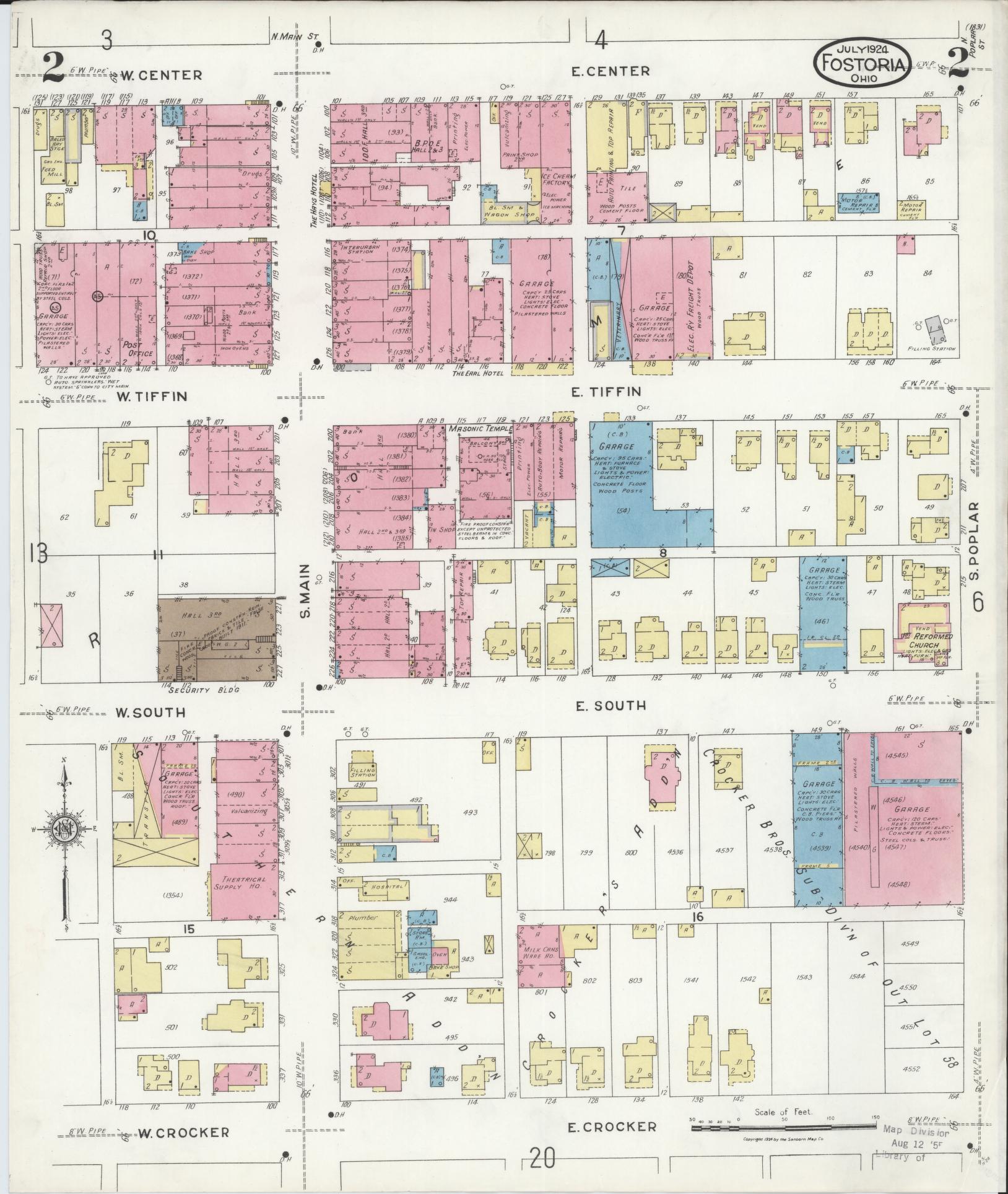 Sanborn Fire Insurance Map from Fostoria, Seneca, Hancock, And Wood Counties, Ohio (1924), Sheet #0002 - Historic Sanborn Fire Insurance Map Print, vintage old map wall art, antique decor, genealogy gift, Ohio Ohio map
