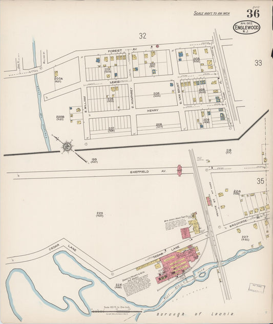 Sanborn Fire Insurance Map from Englewood, Bergen County, New Jersey (1922), Sheet #0036 - Historic Sanborn Fire Insurance Map Print, vintage old map wall art, antique decor, genealogy gift, New Jersey New Jersey map