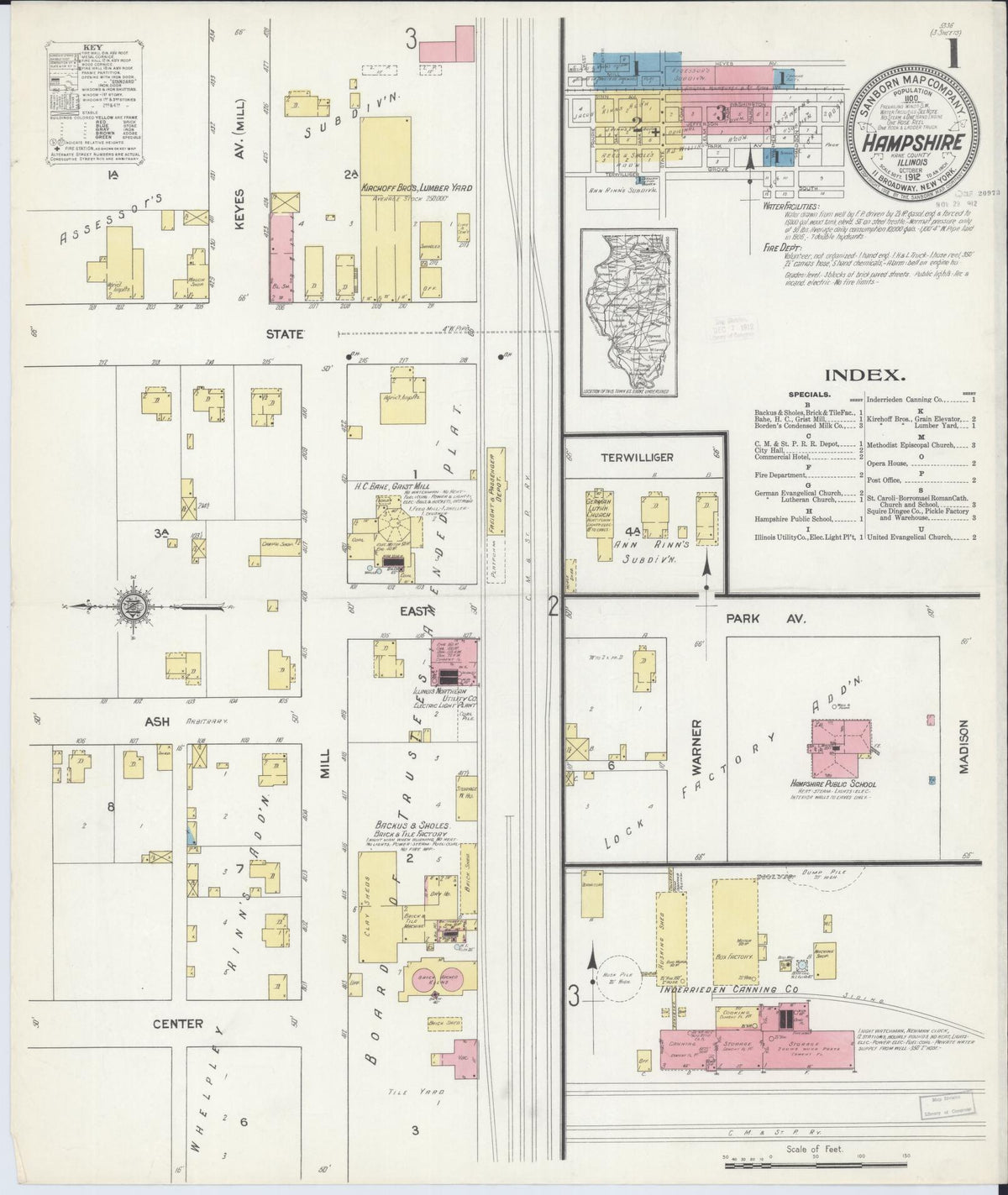 Sanborn Fire Insurance Map from Hampshire, Kane County, Illinois (1912), Sheet #0001 - Complete Map Set gallery image, historic Sanborn map, vintage wall art, Illinois Illinois