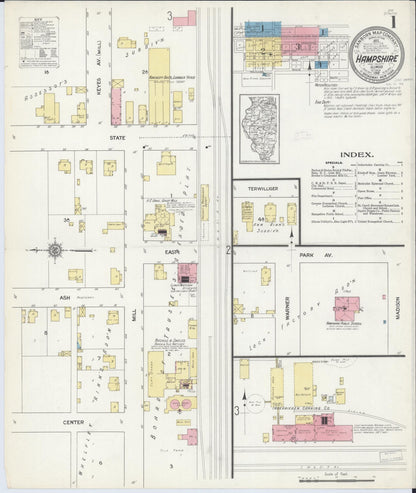 Sanborn Fire Insurance Map from Hampshire, Kane County, Illinois (1912), Sheet #0001 - Complete Map Set gallery image, historic Sanborn map, vintage wall art, Illinois Illinois