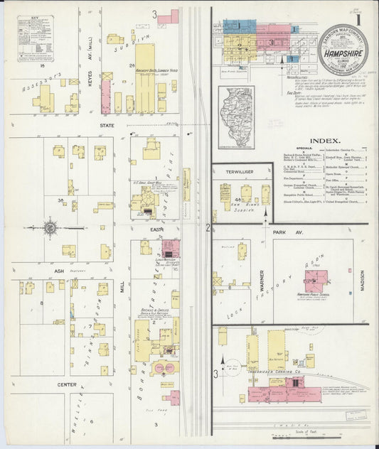 Sanborn Fire Insurance Map from Hampshire, Kane County, Illinois (1912), Sheet #0001 - Complete Map Set gallery image, historic Sanborn map, vintage wall art, Illinois Illinois