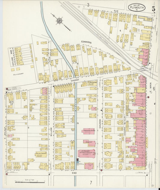 Sanborn Fire Insurance Map from Plymouth, Luzerne County, Pennsylvania (1912), Sheet #0005 - Historic Sanborn Fire Insurance Map Print, vintage old map wall art, antique decor, genealogy gift, Pennsylvania Pennsylvania map