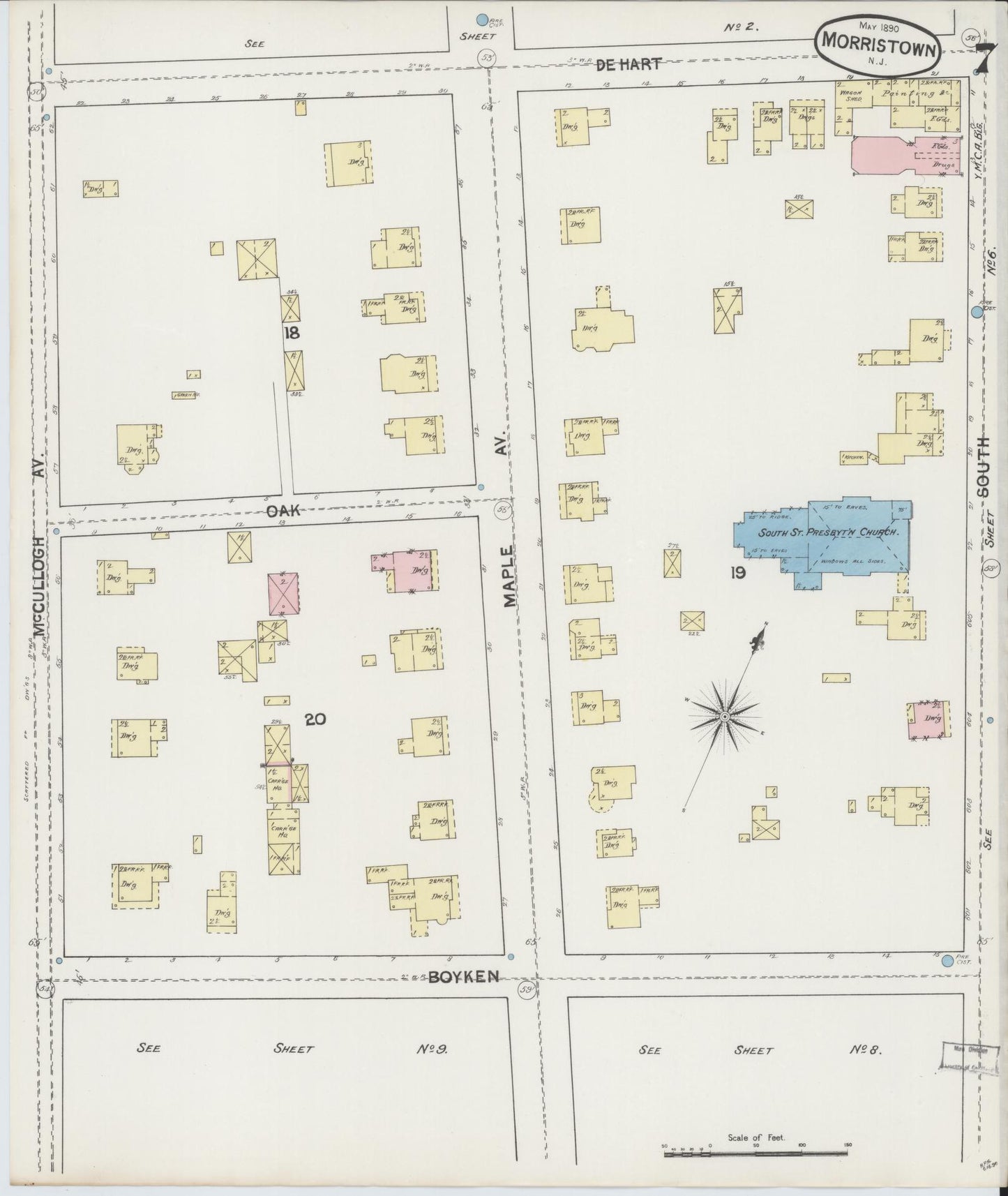 Sanborn Fire Insurance Map from Morristown, Morris County, New Jersey (1890), Sheet #0007 - Complete Map Set gallery image, historic Sanborn map, vintage wall art, New Jersey New Jersey