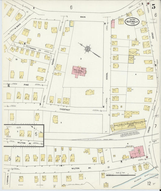 Sanborn Fire Insurance Map from Norwalk, Fairfield County, Connecticut (1912), Sheet #0005 - Historic Sanborn Fire Insurance Map Print, vintage old map wall art, antique decor, genealogy gift, Connecticut Connecticut map