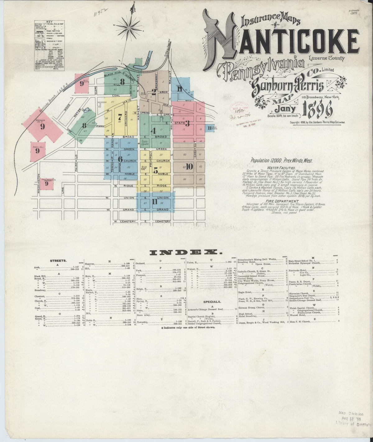 Sanborn Fire Insurance Map from Nanticoke, Luzerne County, Pennsylvania (1896), Sheet #0001 - Complete Map Set gallery image, historic Sanborn map, vintage wall art, Pennsylvania Pennsylvania