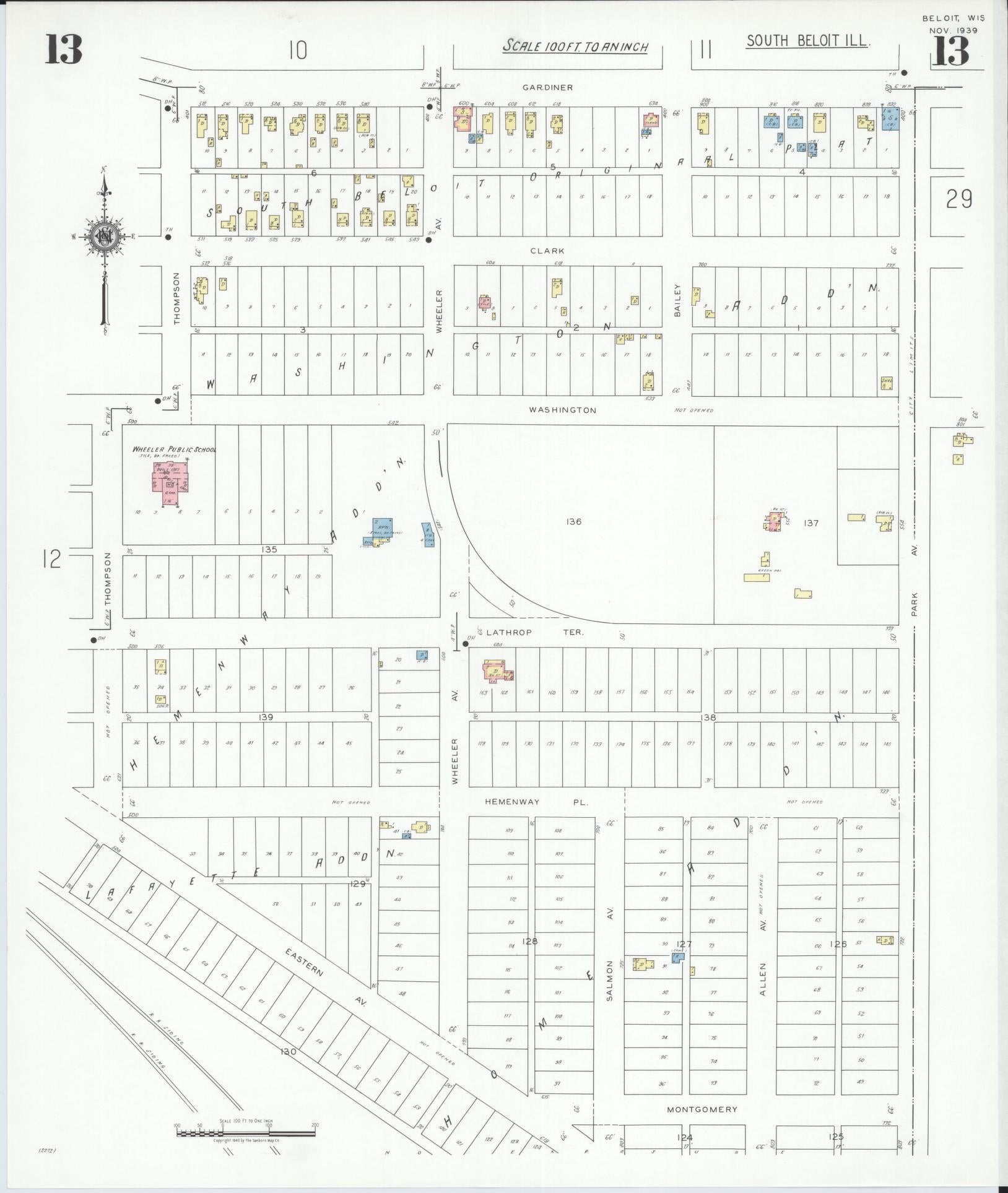 Sanborn Fire Insurance Map from Beloit, Rock County, Wisconsin (1939), Sheet #0013 - Complete Map Set gallery image, historic Sanborn map, vintage wall art, Wisconsin Wisconsin