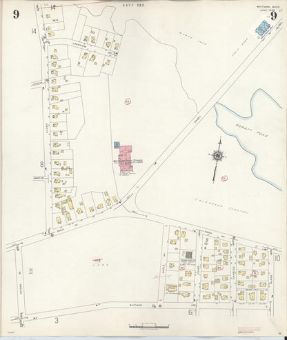 Sanborn Fire Insurance Map from Whitman, Plymouth County, Massachusetts (1950), Sheet #0009 - Historic Sanborn Fire Insurance Map Print, vintage old map wall art, antique decor, genealogy gift, Massachusetts Massachusetts map