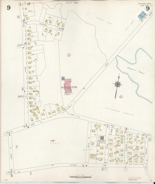 Sanborn Fire Insurance Map from Whitman, Plymouth County, Massachusetts (1950), Sheet #0009 - Historic Sanborn Fire Insurance Map Print, vintage old map wall art, antique decor, genealogy gift, Massachusetts Massachusetts map